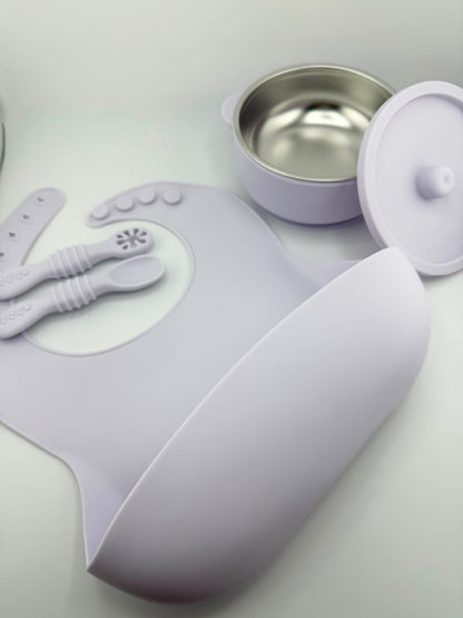 The First Tastes Bundle | Stainless Steel Bowl, Silicone Bib & Spoons