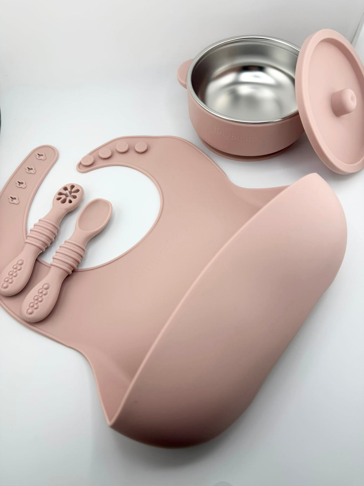 The First Tastes Bundle | Stainless Steel Bowl, Silicone Bib & Spoons