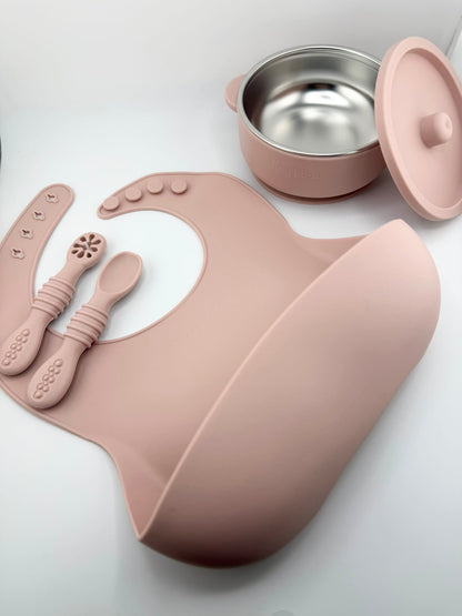 The First Tastes Bundle | Stainless Steel Bowl, Silicone Bib & Spoons