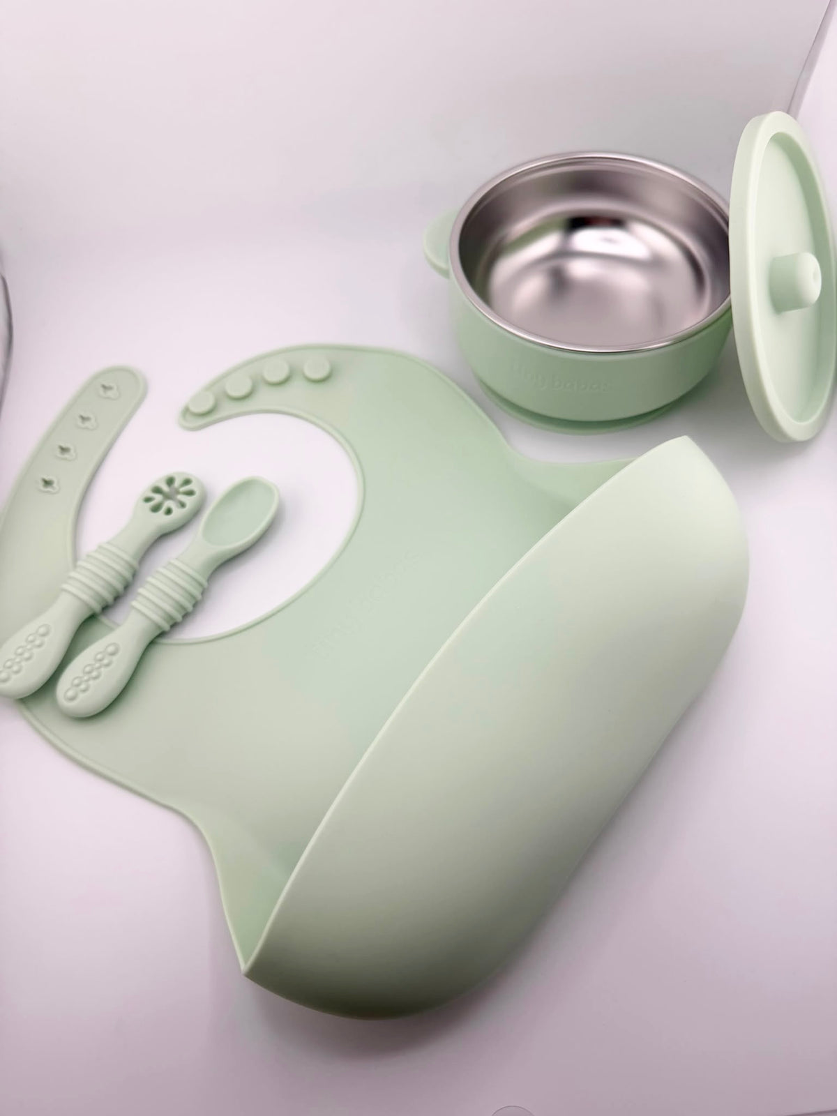 The First Tastes Bundle | Stainless Steel Bowl, Silicone Bib & Spoons